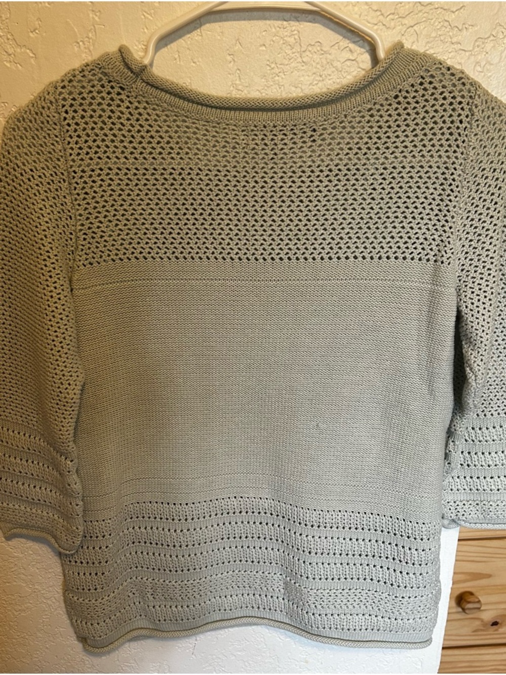 Marled Sage Green Open-Weave Crew Neck Sweater - Picture 3 of 4
